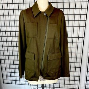 Cabi Academy Ponte Knit Blazer, size Large. Olive green with pockets with flaps